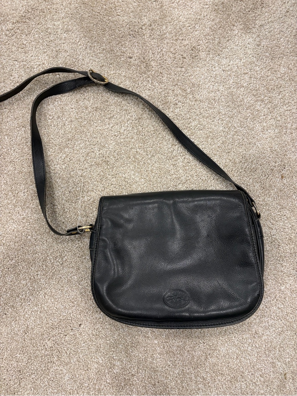 Longchamp Black Leather Crossbody Saddle Bag